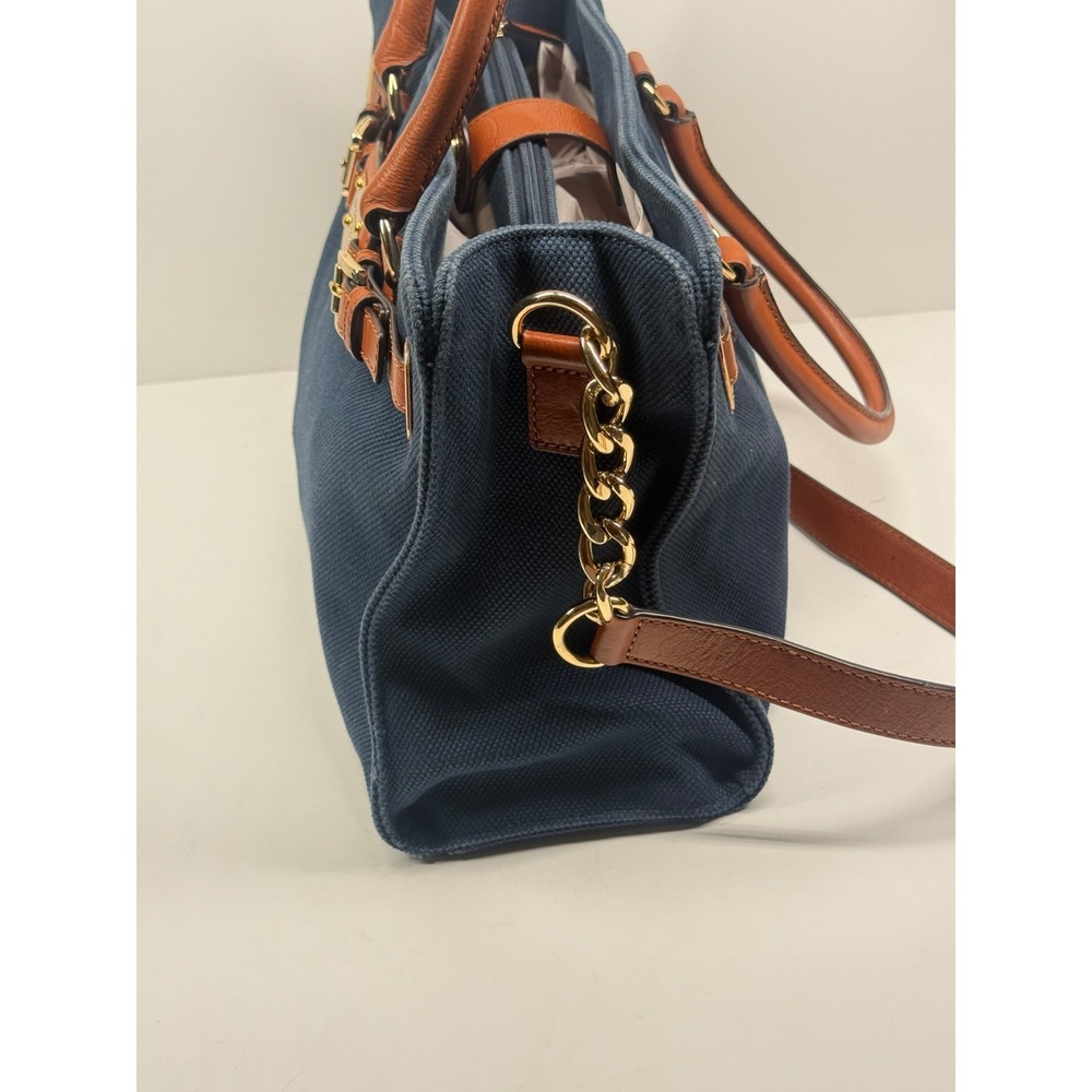 Michael Kors Hamilton Satchel Blue Canvas Medium Magnetic Snap Shoulder Bag - Picture 3 of 9